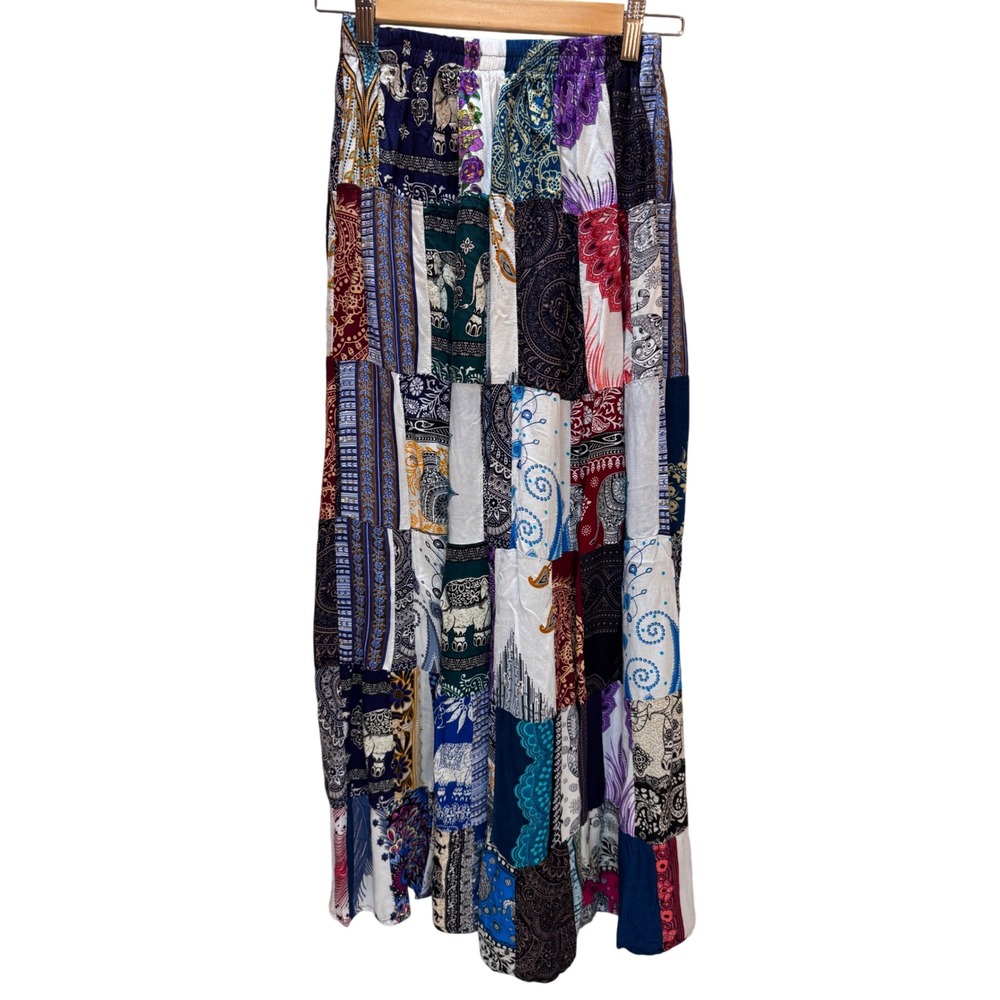 Kamana Patchwork Maxi Skirt Women L/XL Multicolor Boho Cotton Hippie Festival - Picture 5 of 10